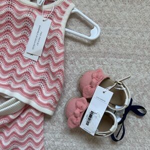 NWT *Janie and Jack* Pink and Cream Knit Set with Matching Sandals